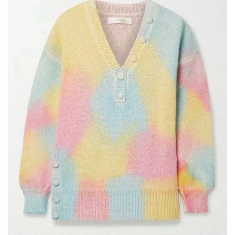 LoveShackFancy Naveen V-Neck Pullover Alpaca Blend Sweater in Tie Dye Fairy Tale